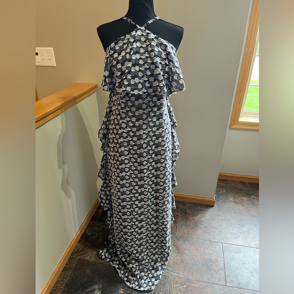 Jewel Badgley Mischka Dresses & Skirts - New Badgley Mischka Jewel Alix black silver popover ruffle maxi dress. Size 10